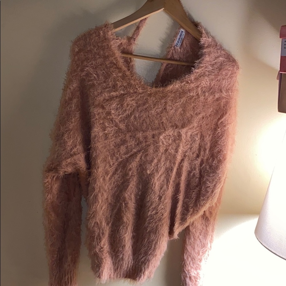 Solid pastel pink Fuzzy sweater, Fashion Nova